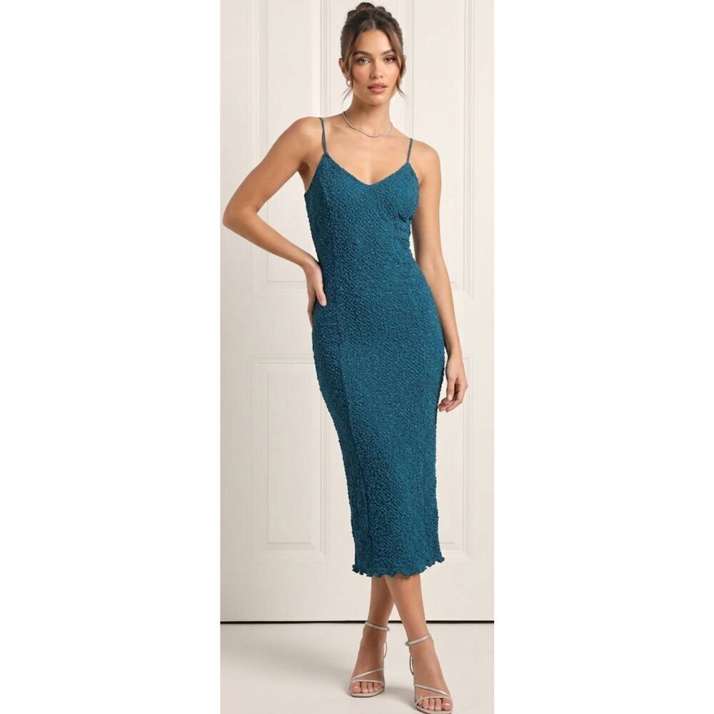 Vintage 90's sara mique medium dress romantic evening teal blue ruched elegant